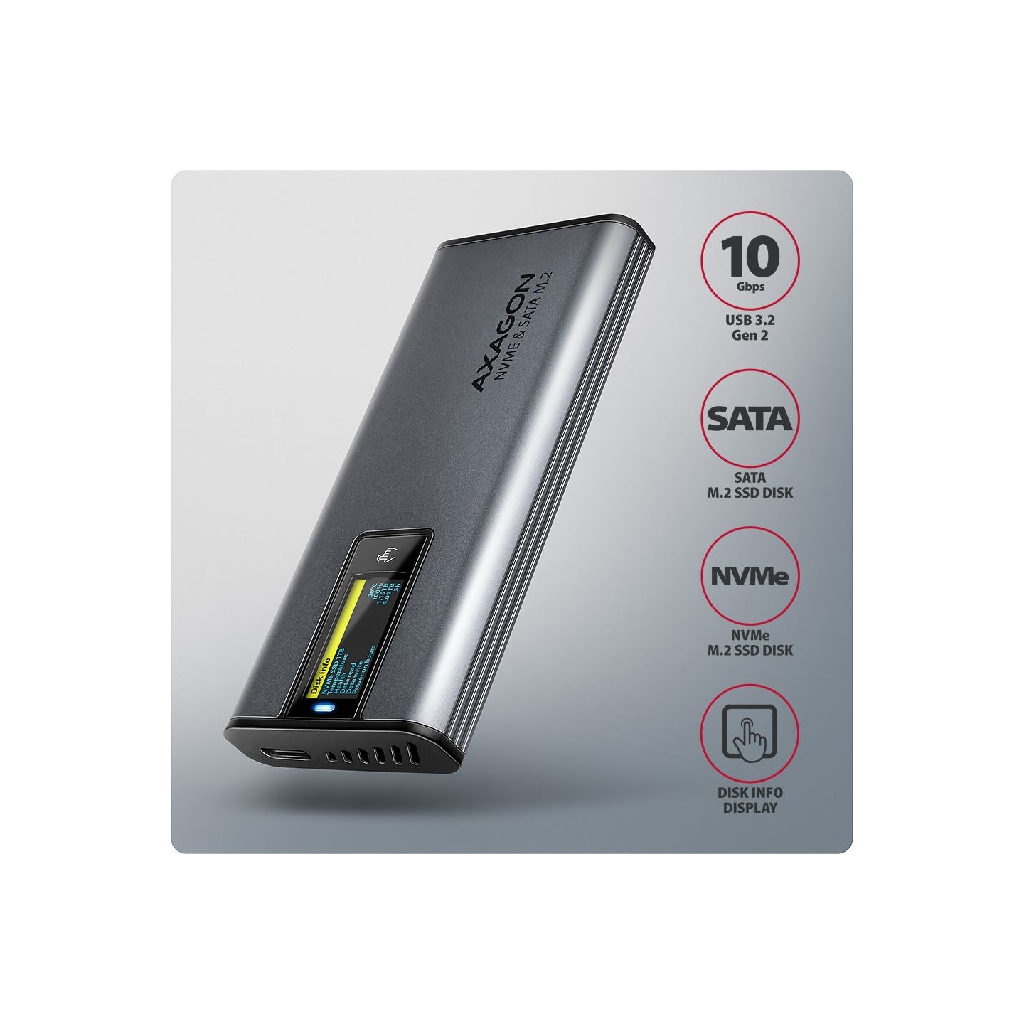 Axagon EEM2-SD2 SSD enclosure USB3.2 Gen2 M.2 NVMe/SA