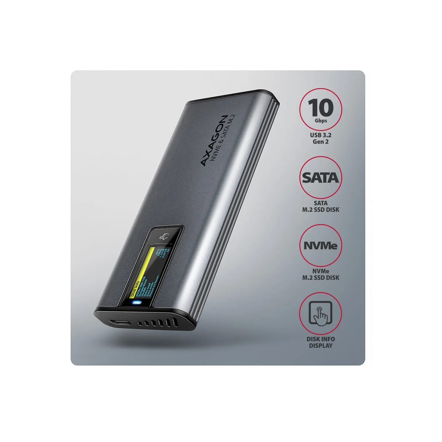 Axagon EEM2-SD2 SSD enclosure USB3.2 Gen2 M.2 NVMe/SA