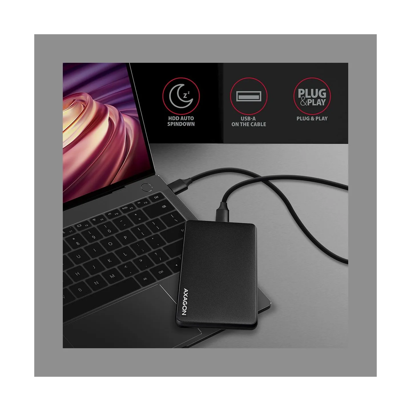 Axagon EE25-SL USB-A 3.2 Gen1 - SATA 6G 2.5" SLIDE box BLACK