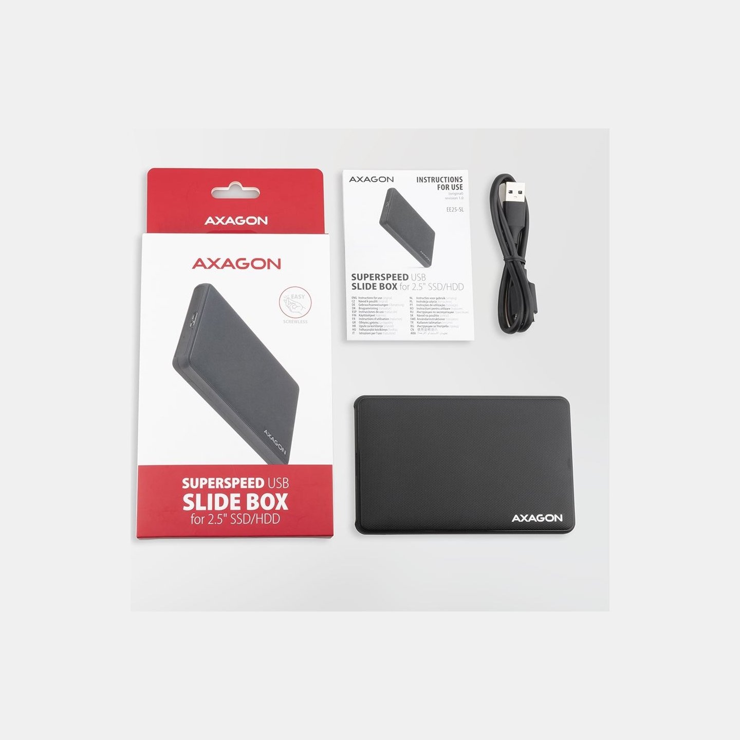 Axagon EE25-SL USB-A 3.2 Gen1 - SATA 6G 2.5" SLIDE box BLACK