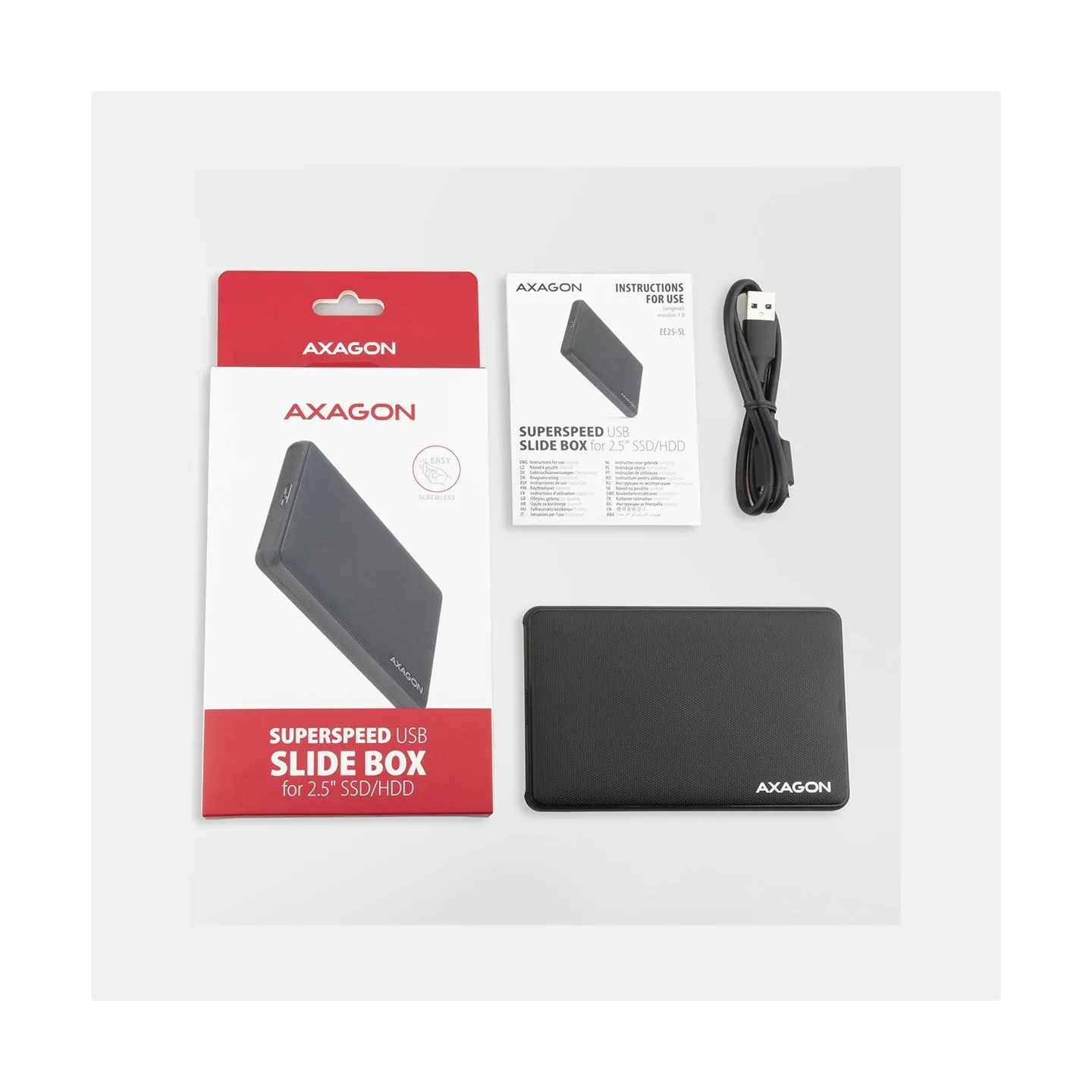 Axagon EE25-SL USB-A 3.2 Gen1 - SATA 6G 2.5" SLIDE box BLACK