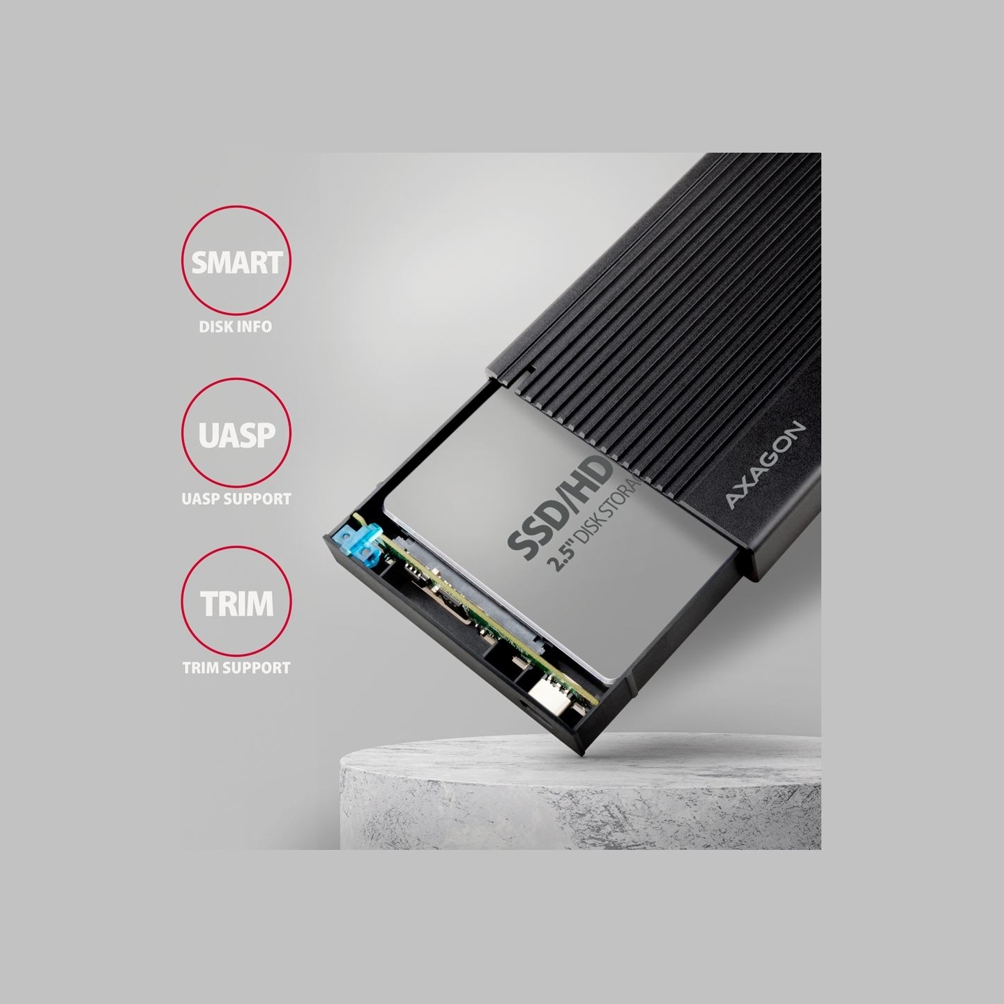 Axagon EE25-GTR USB-C 3.2 Gen 2 - SATA 6G, 2.5" External RIBBED box BLACK