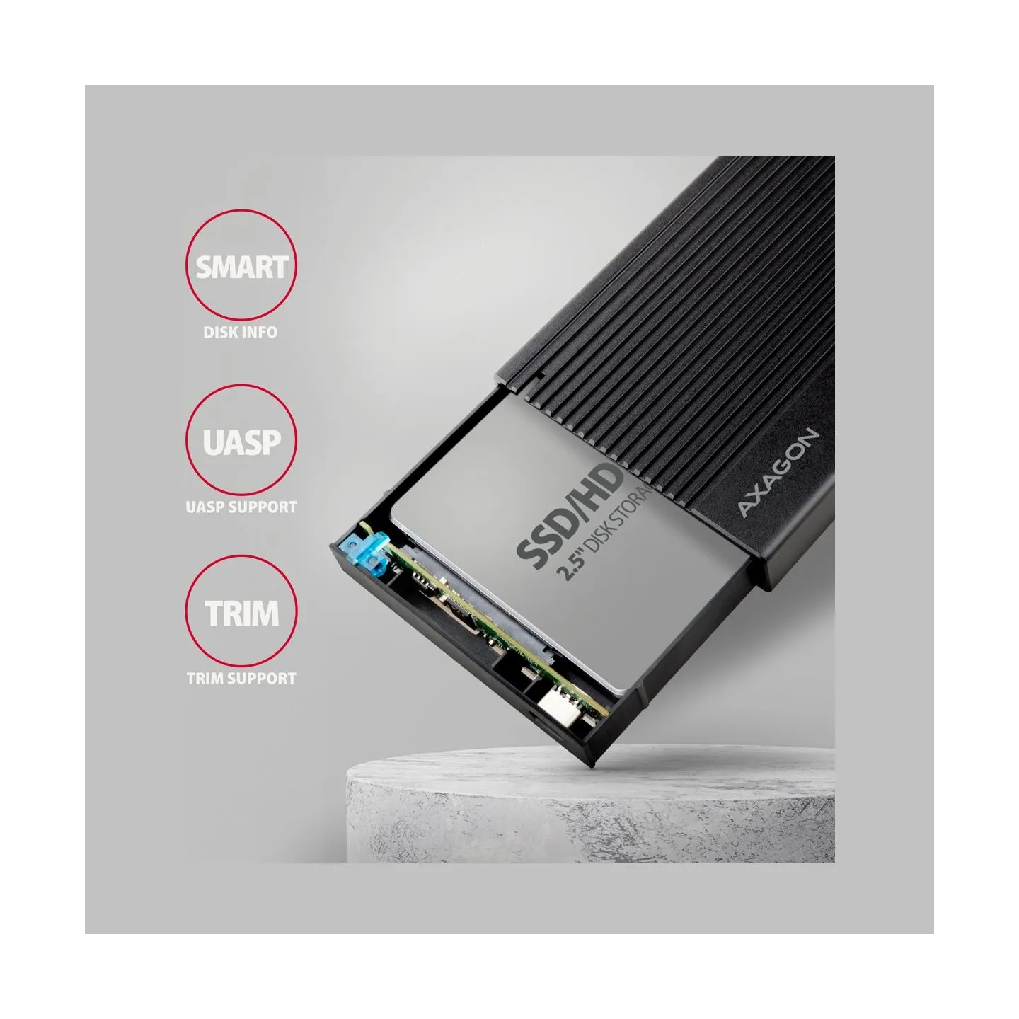 Axagon EE25-GTR USB-C 3.2 Gen 2 - SATA 6G, 2.5" External RIBBED box BLACK