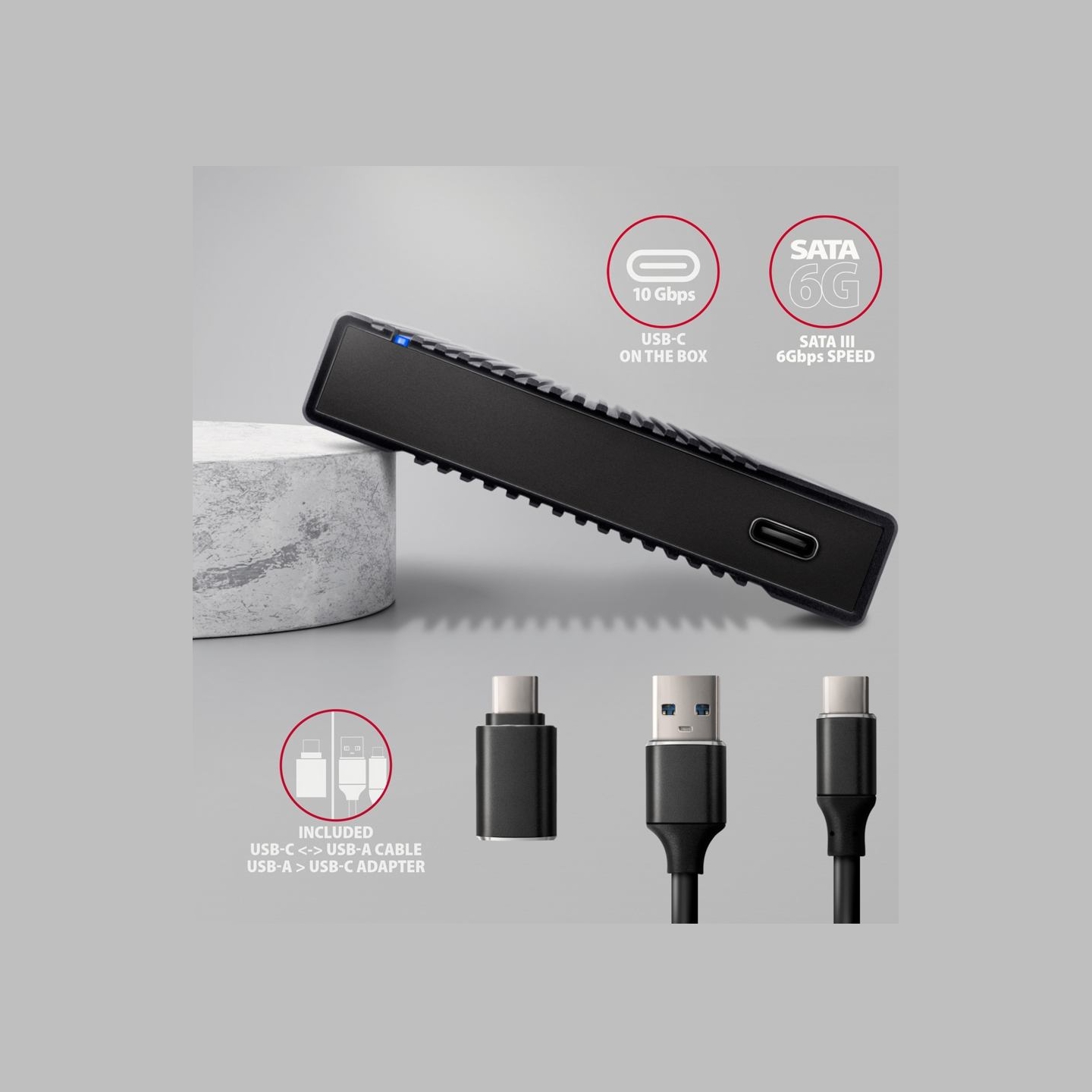 Axagon EE25-GTR USB-C 3.2 Gen 2 - SATA 6G, 2.5" External RIBBED box BLACK