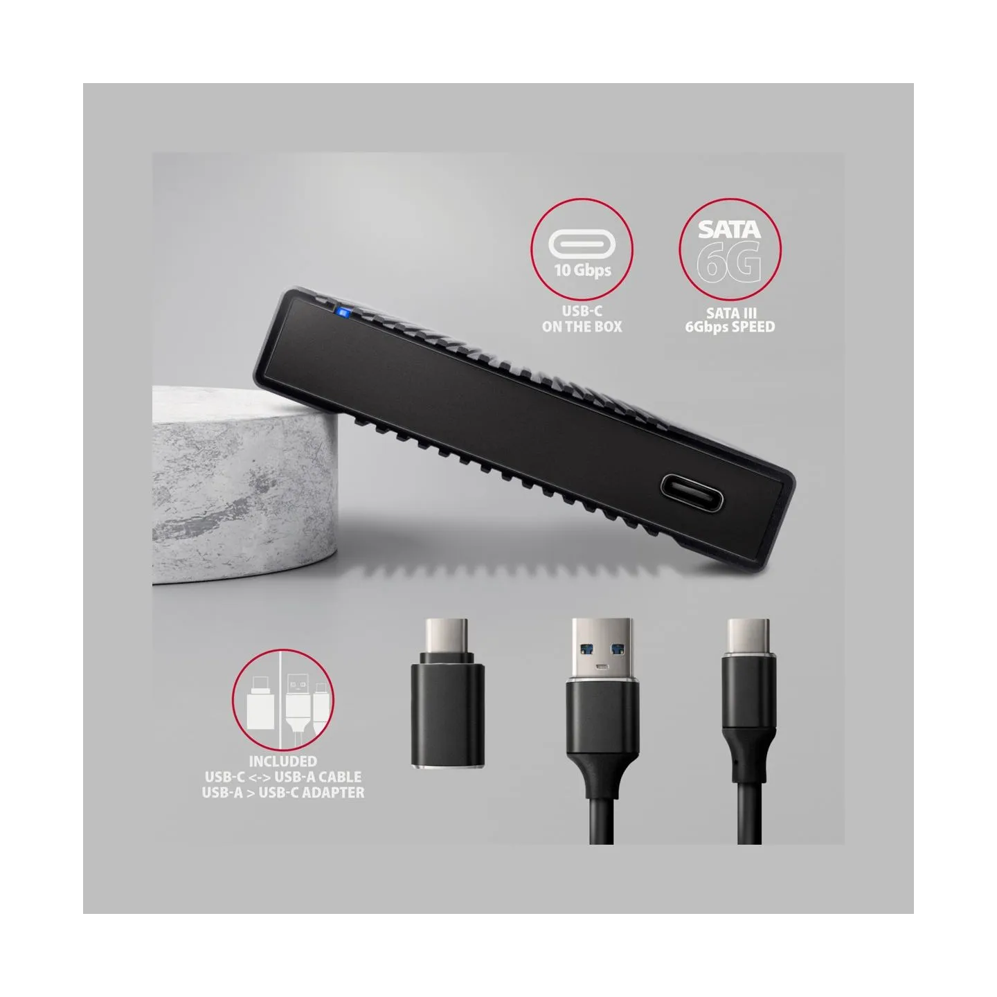 Axagon EE25-GTR USB-C 3.2 Gen 2 - SATA 6G, 2.5" External RIBBED box BLACK