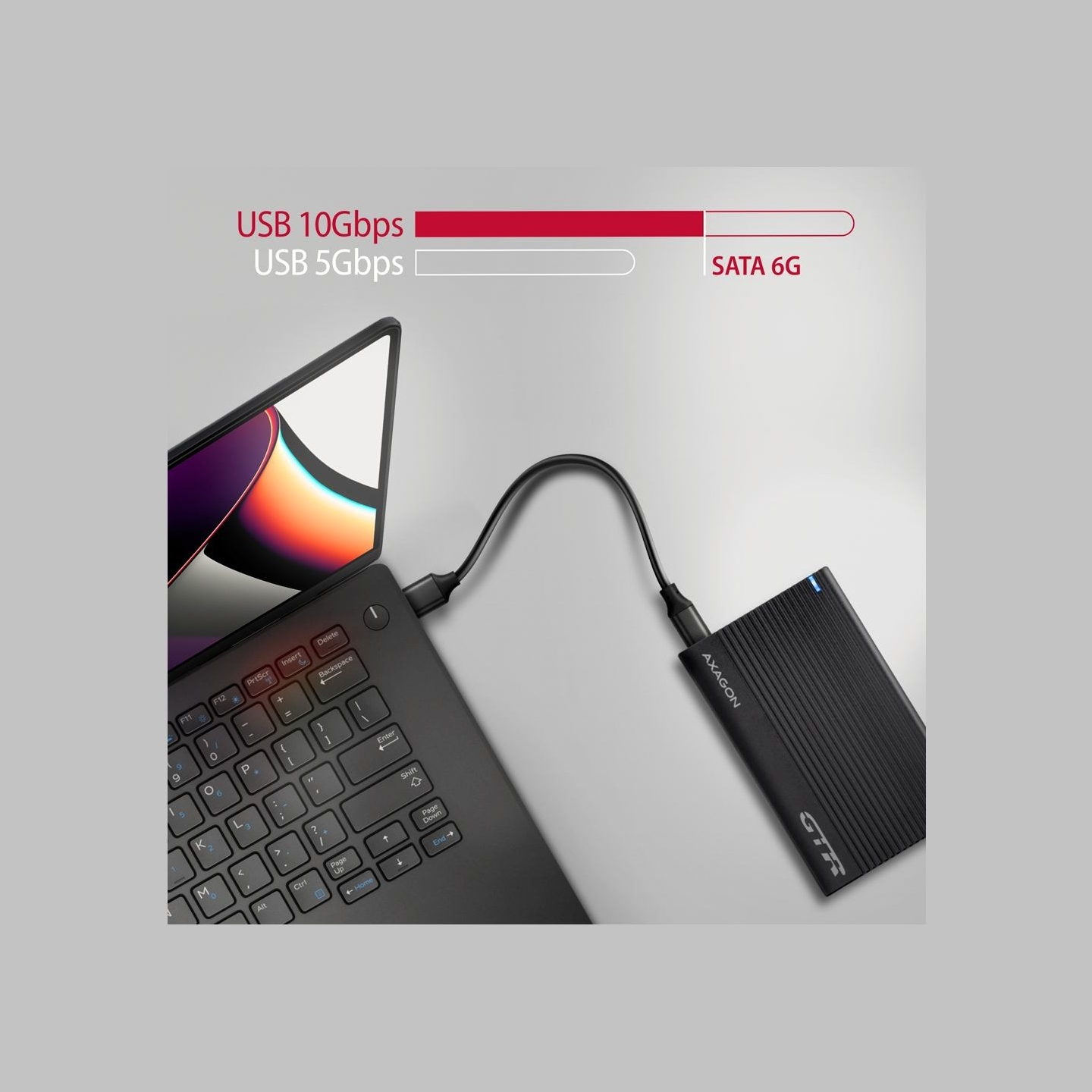Axagon EE25-GTR USB-C 3.2 Gen 2 - SATA 6G, 2.5" External RIBBED box BLACK
