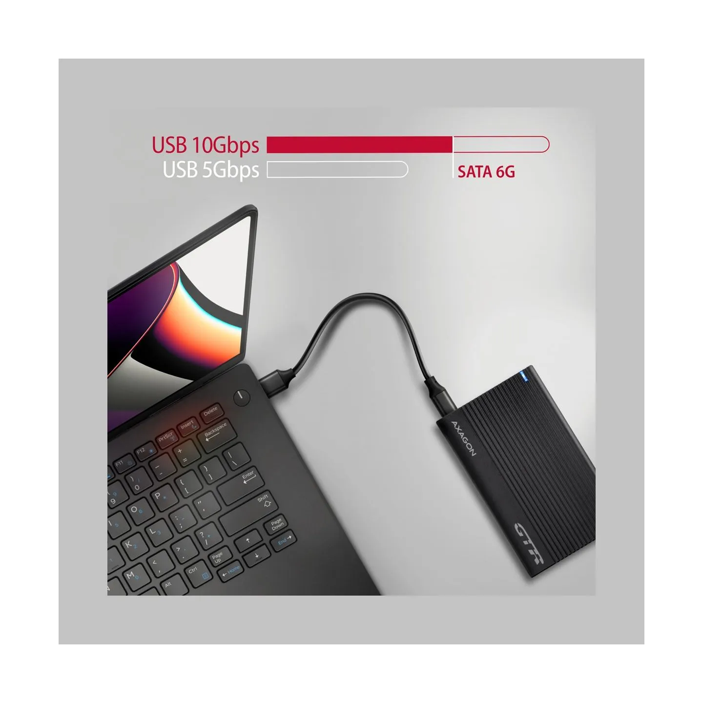 Axagon EE25-GTR USB-C 3.2 Gen 2 - SATA 6G, 2.5" External RIBBED box BLACK
