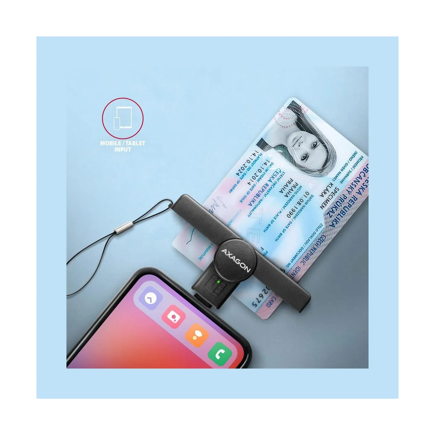 Axagon Foldable pocket USB-C contact Smart / ID card reader.