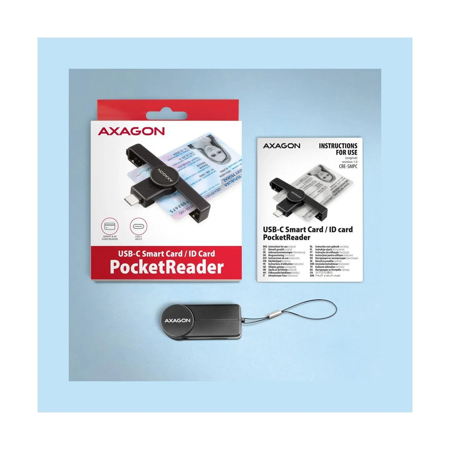 Axagon Foldable pocket USB-C contact Smart / ID card reader.