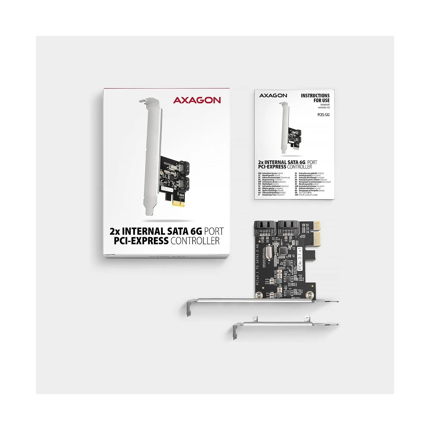 Axagon Two-channel SATA III PCI-Express controller with two internal SATA port outputs. Standard & Low profile.