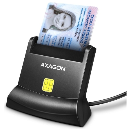 Axagon Universal desktop USB contact Smart/ID card reader with long USB-A cable.