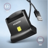 Axagon Universal desktop USB contact Smart/ID card reader with long USB-A cable.