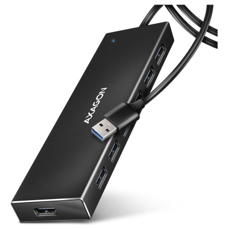 Axagon Seven-port USB 3.2 Gen 1 hub with charging support. Connector for external power supply. USB-A cable 1 m.