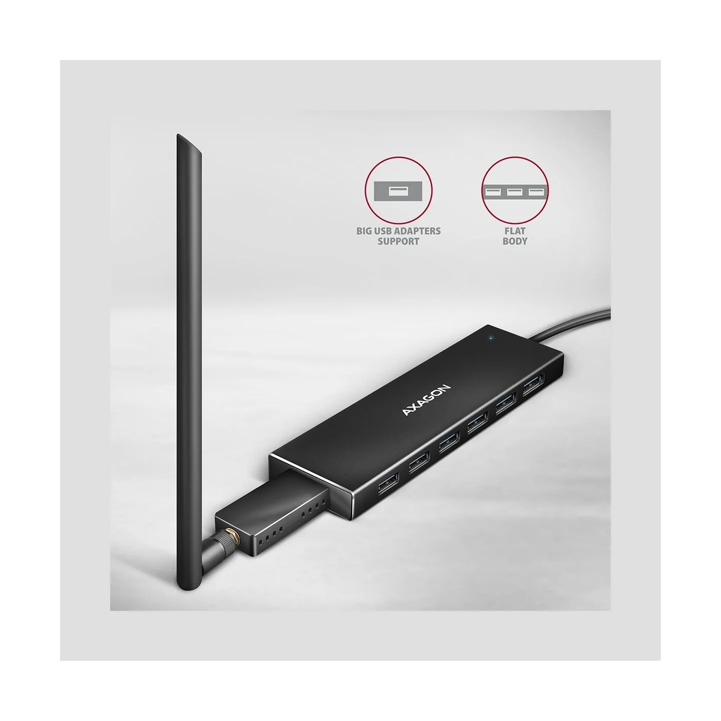 Axagon HUE-F7A, HUB 7- port USB 3.2 Gen 1 ALU