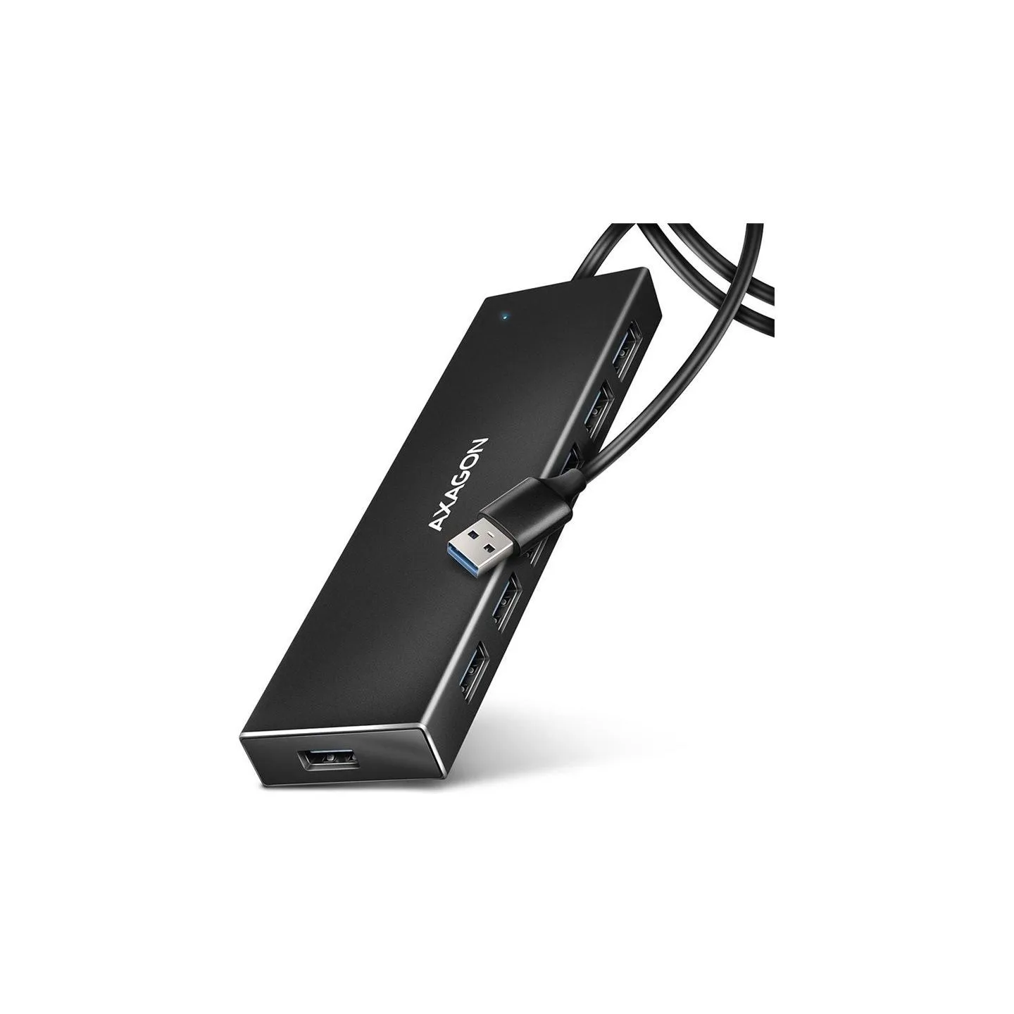 Axagon Seven-port USB 3.2 Gen 1 hub with charging support. Connector for external power supply. USB-A cable 1 m.