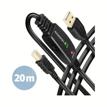 Axagon Active connection USB 2.0 A-M > B-M cable, 20 m long. Power supply option.