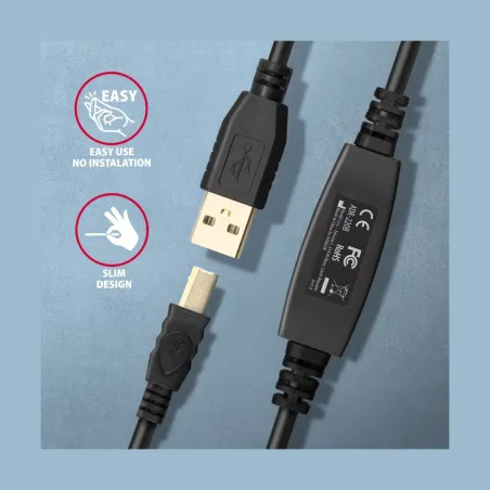 Axagon Active connection USB 2.0 A-M > B-M cable, 20 m long. Power supply option.