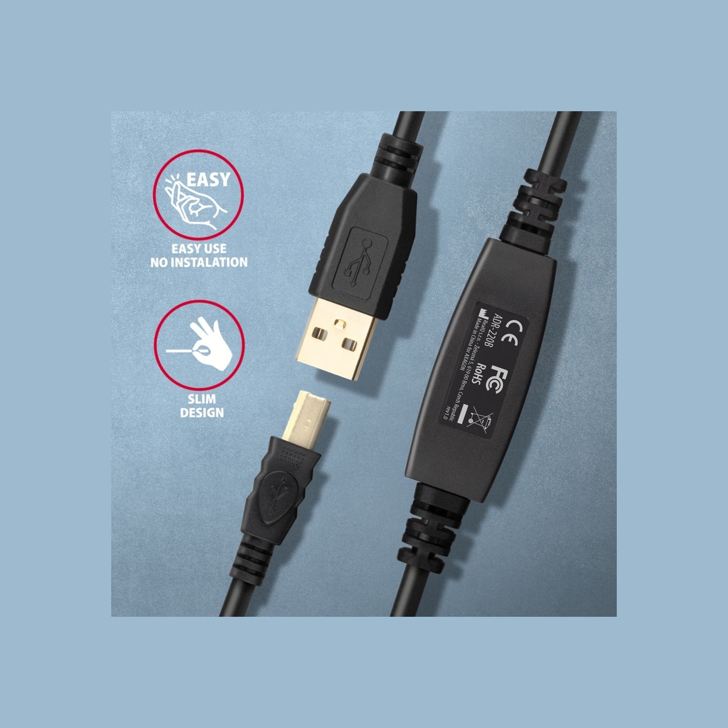 Axagon ADR-220B USB 2.0 A-M -> B-M act 20m cabl