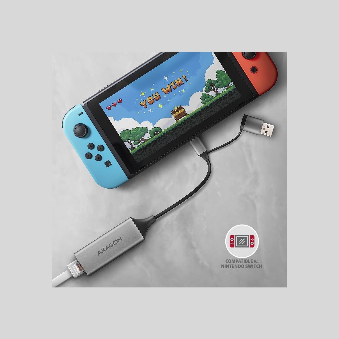 Axagon ADE-TXCA USB-C USB3.2 Gen 1 + USB-A reduction- Gigabit Ethernet 10/100/1000 Adapter, metal, titan grey