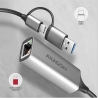 Axagon ADE-TXCA USB-C USB3.2 Gen 1 + USB-A reduction- Gigabit Ethernet 10/100/1000 Adapter, metal, titan grey