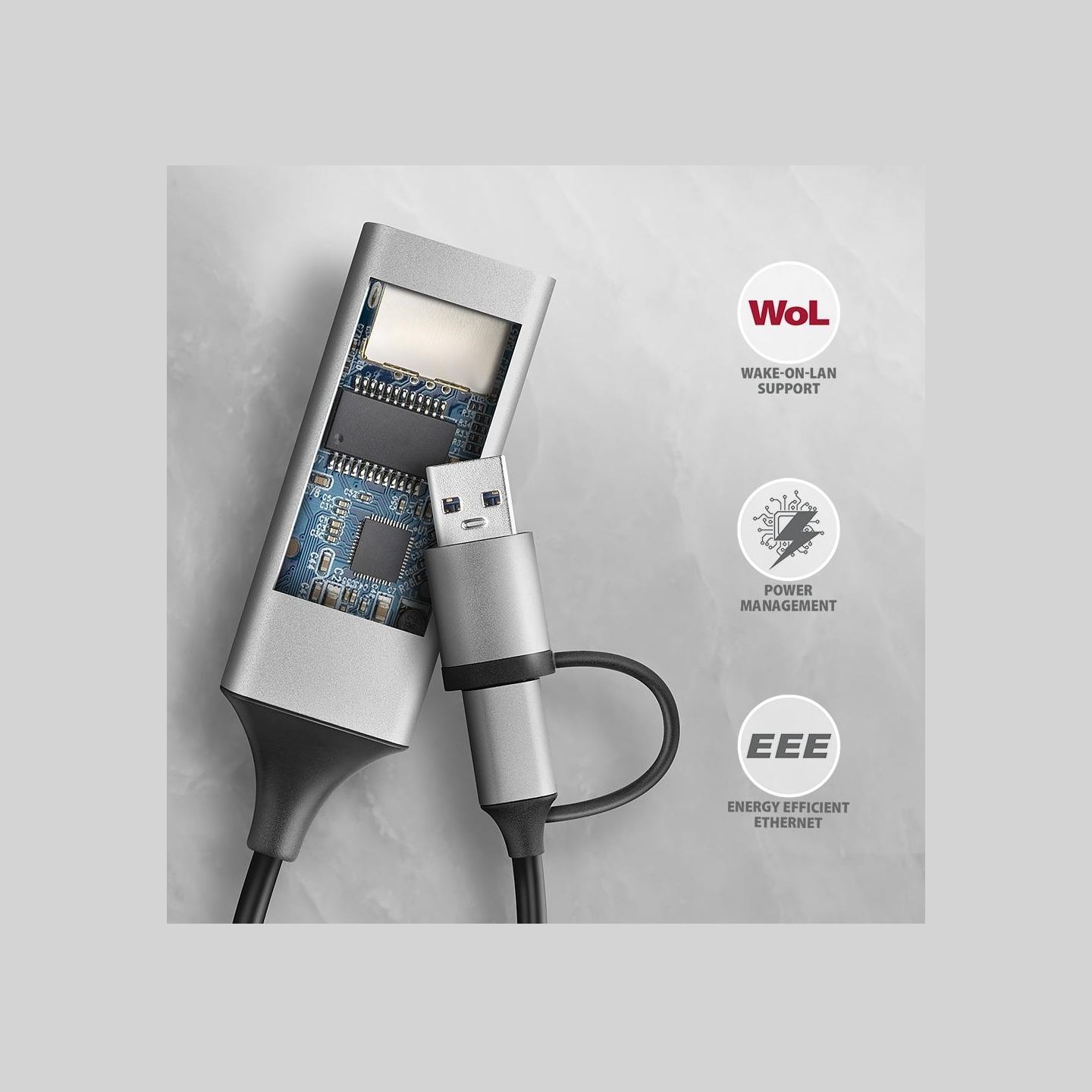 Axagon ADE-TXCA USB-C USB3.2 Gen 1 + USB-A reduction- Gigabit Ethernet 10/100/1000 Adapter, metal, titan grey