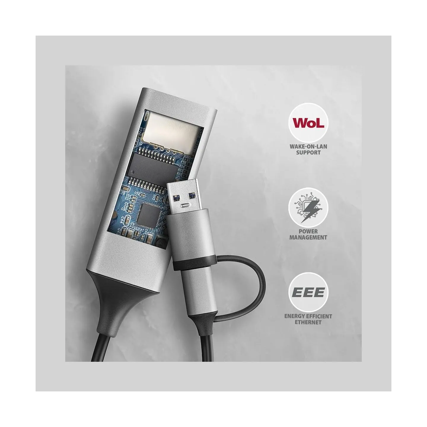 Axagon ADE-TXCA USB-C USB3.2 Gen 1 + USB-A reduction- Gigabit Ethernet 10/100/1000 Adapter, metal, titan grey