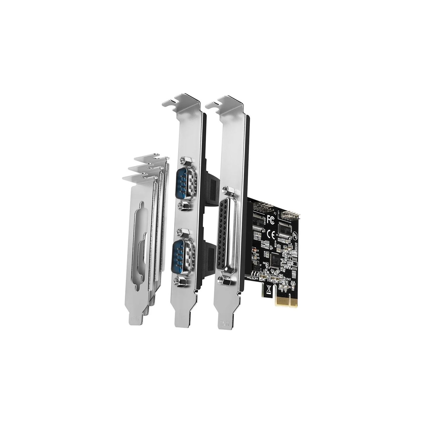 Axagon PCI-Express card with one parallel and two serial ports 250 kbps. ASIX AX99100. Standard & Low profile.