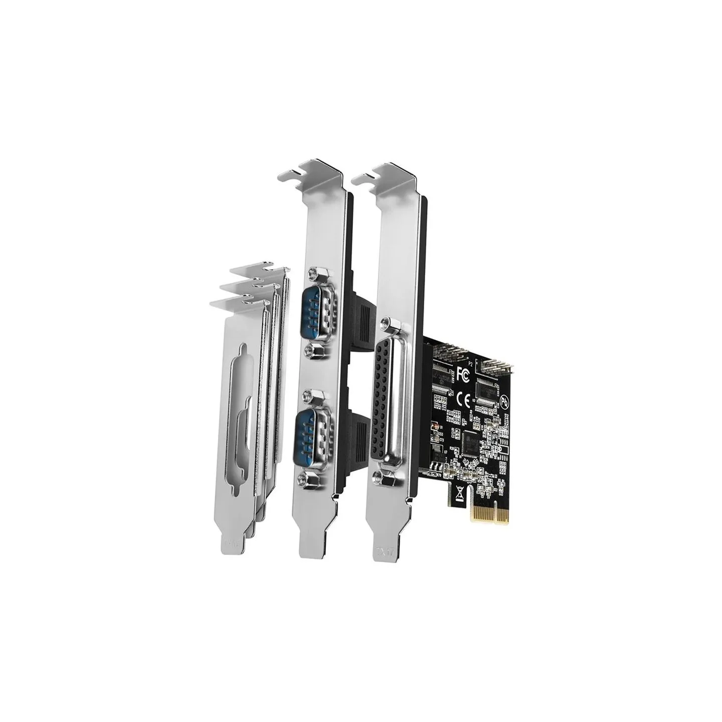 Axagon PCI-Express card with one parallel and two serial ports 250 kbps. ASIX AX99100. Standard & Low profile.