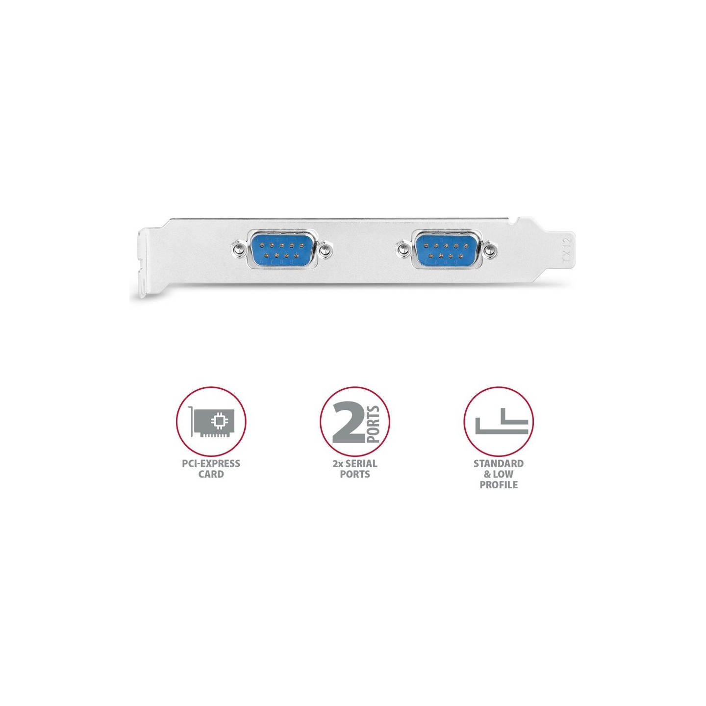 Axagon PCI-Express card with two 250 kbps serial ports. ASIX AX99100. Standard & Low Profile.
