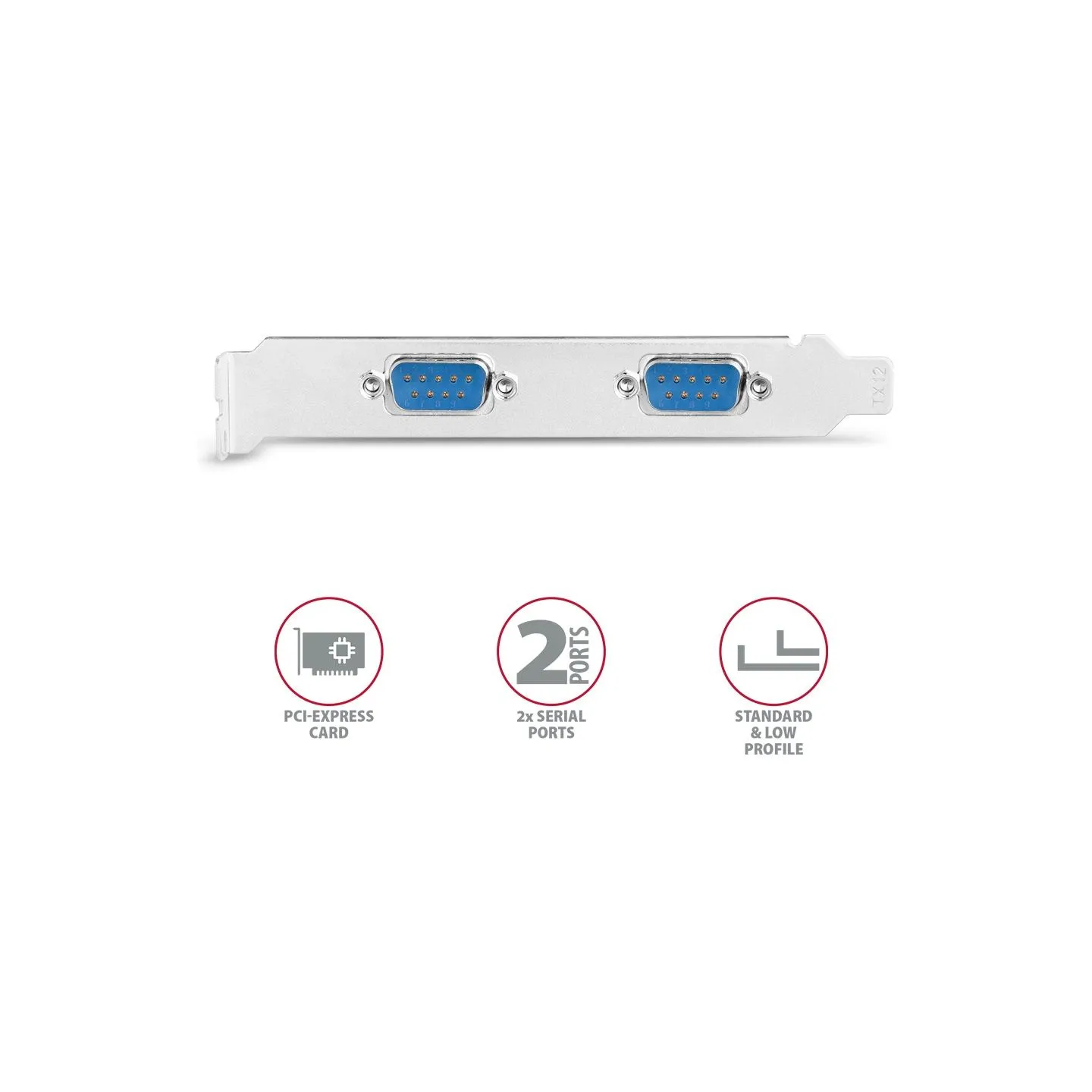 Axagon PCI-Express card with two 250 kbps serial ports. ASIX AX99100. Standard & Low Profile.