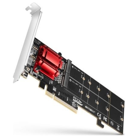 Axagon PCEM2-ND PCE-E 3.0 8x - dual M.2 NVMe M-key slot adapter w. dataswitch, SP & LP, up to 110mm SSD