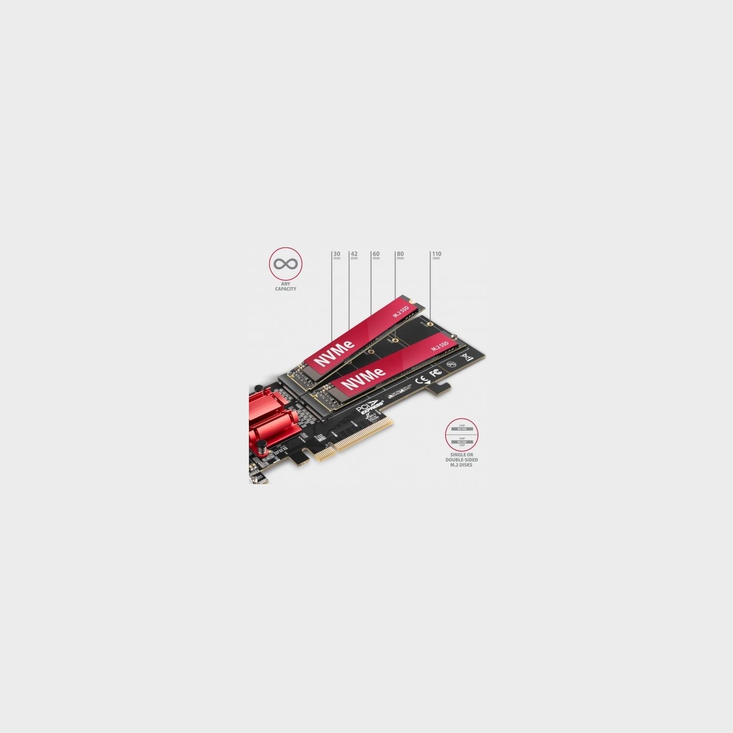 Axagon PCEM2-ND PCIE 2X NVME M.2 CONTROLLERPCI-Express x8 internal controller for connecting two NVMe M.2 SSD disks to a compute
