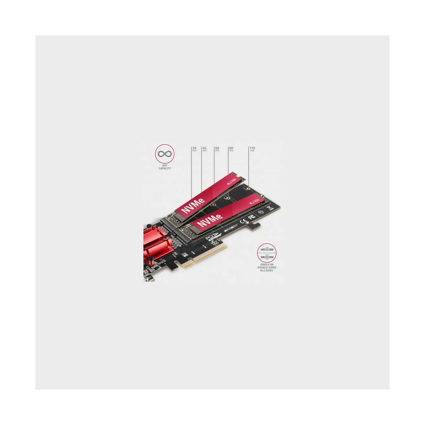 Axagon PCEM2-ND PCIE 2X NVME M.2 CONTROLLERPCI-Express x8 internal controller for connecting two NVMe M.2 SSD disks to a compute