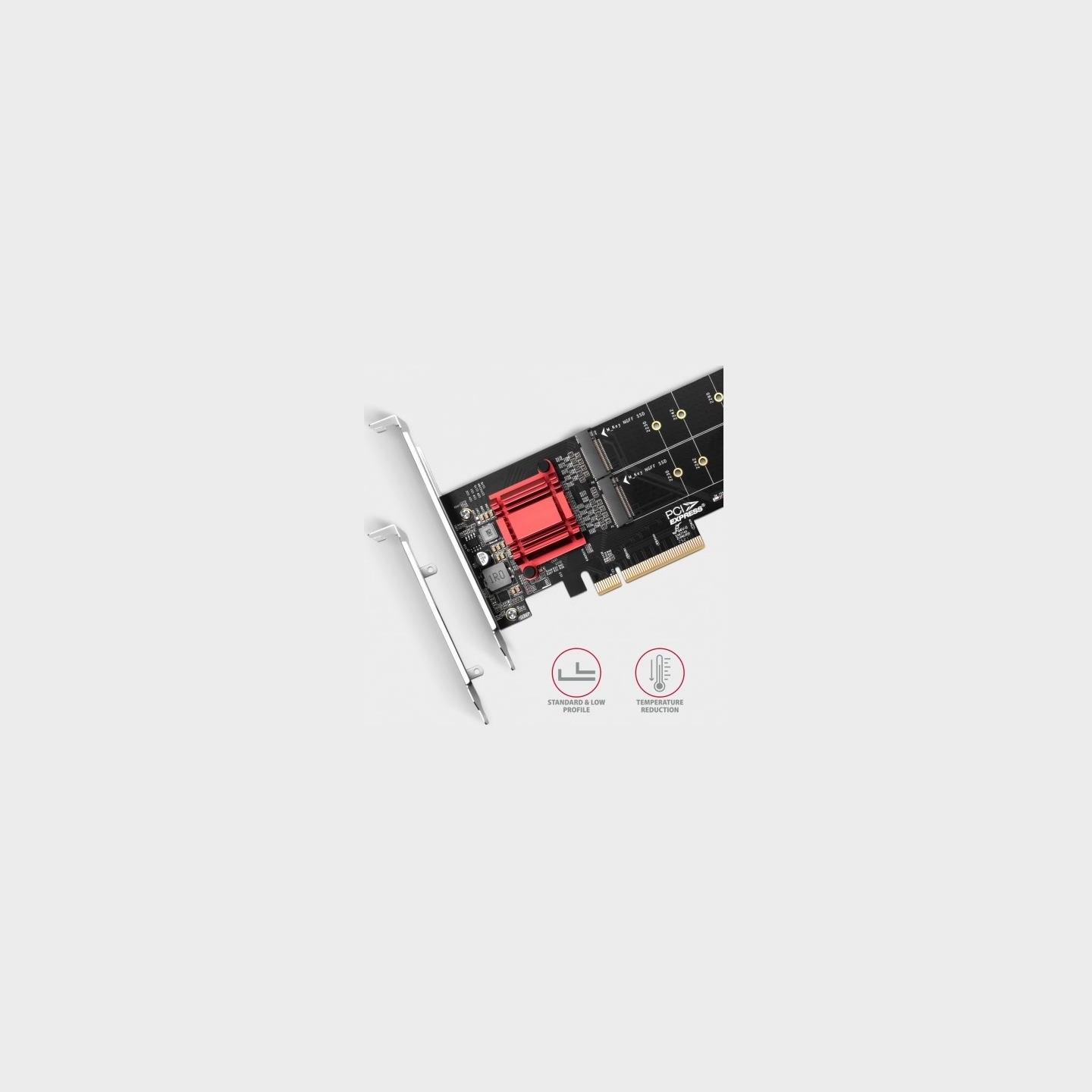 Axagon PCEM2-ND PCE-E 3.0 8x - dual M.2 NVMe M-key slot adapter w. dataswitch, SP & LP, up to 110mm SSD