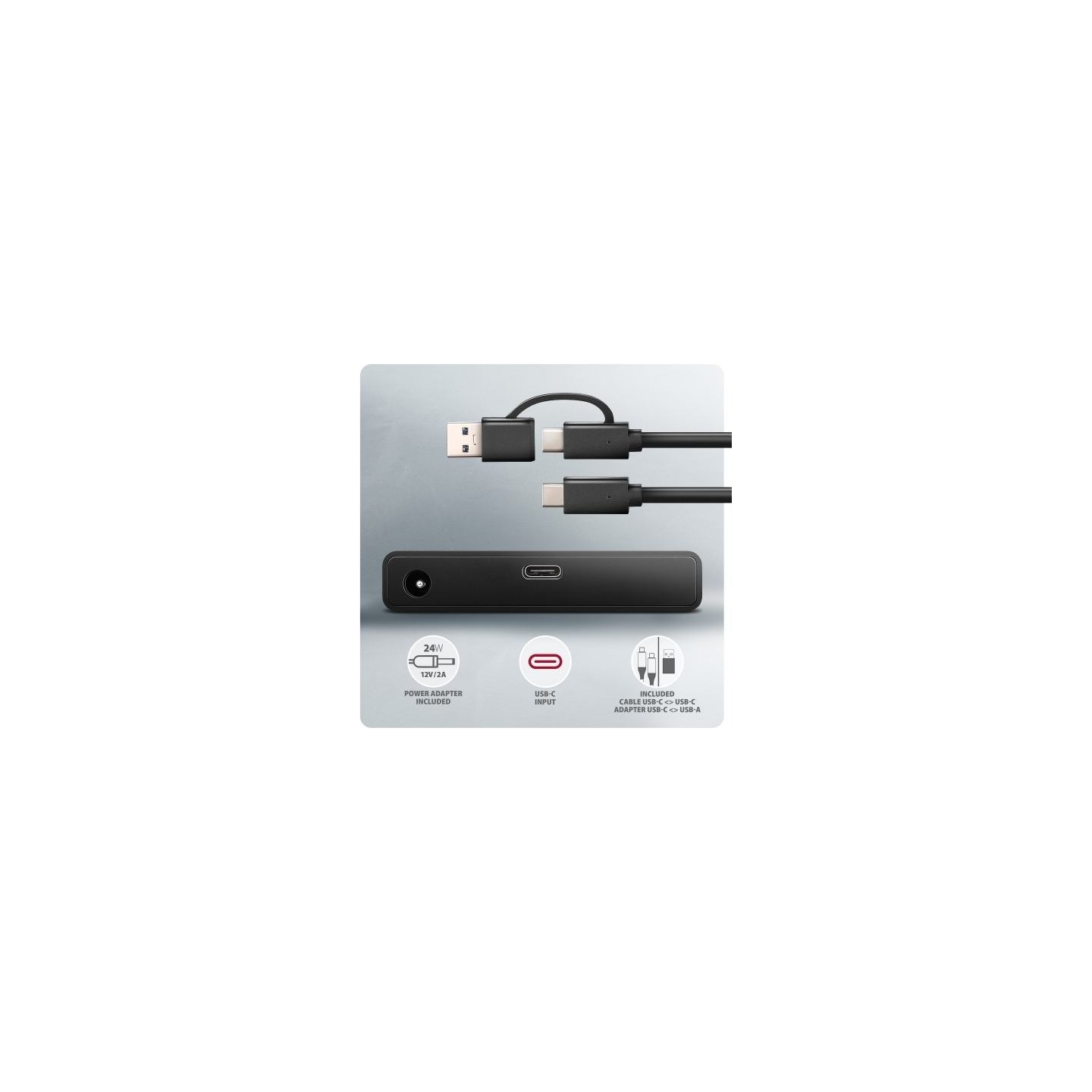 Axagon Adapter USB-C ADSA-FPX 10Gbps SATA 6G 2.5/3.5 inches SSD/HDD FASTPORT X, w tym zasilacz, 60cm USB-C/USB-A cable