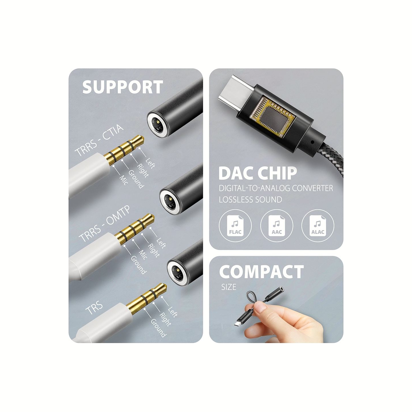 Axagon ADA-HC USB-C - 3.5mm (F) connector, Hi-Res DAC, Audio Adapter 32bit 384kHz