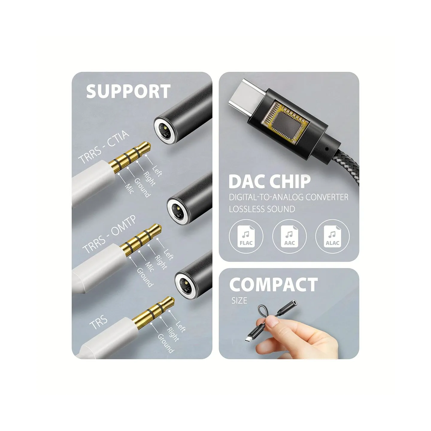 Axagon ADA-HC USB-C - 3.5mm (F) connector, Hi-Res DAC, Audio Adapter 32bit 384kHz