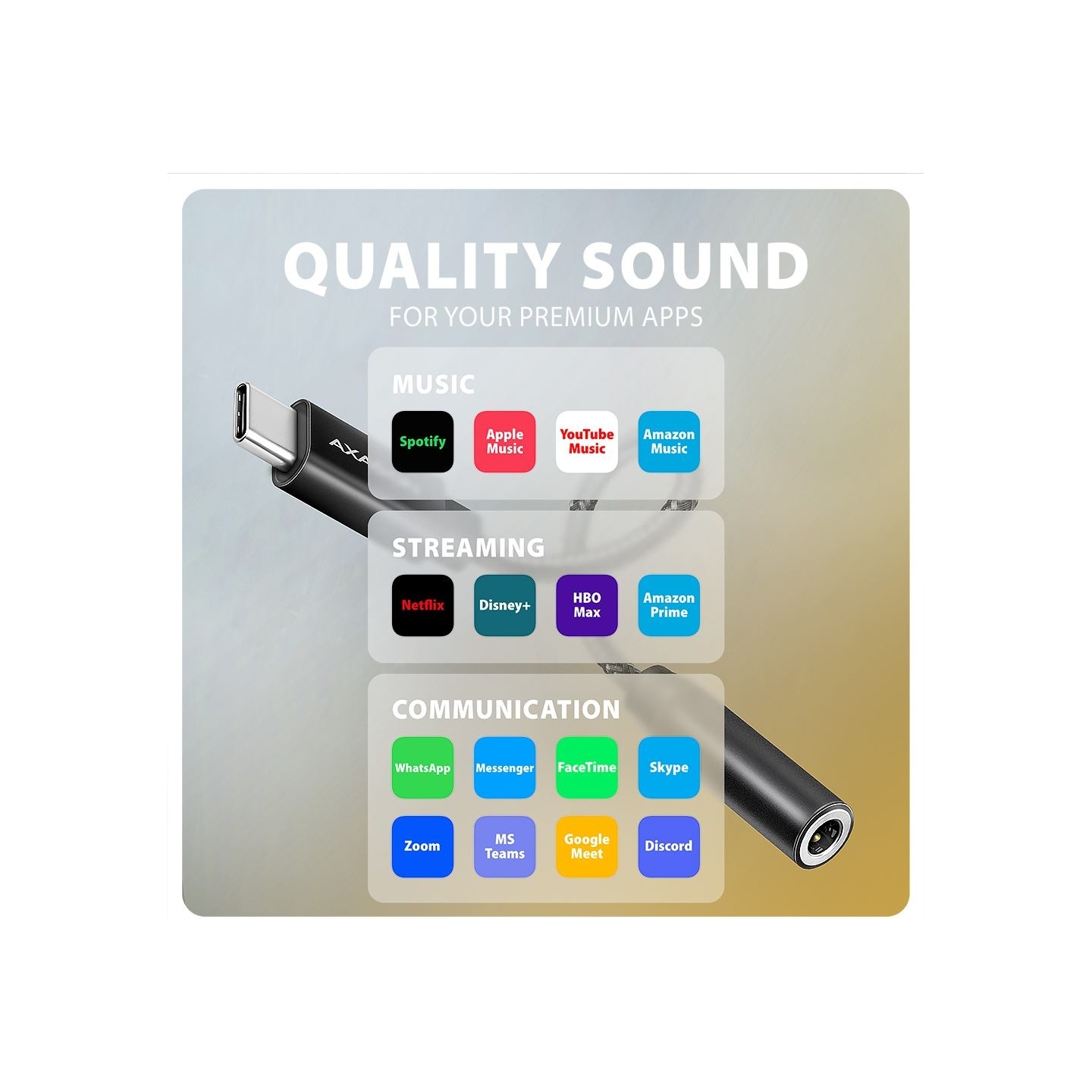 Axagon ADA-HC USB-C - 3.5mm (F) connector, Hi-Res DAC, Audio Adapter 32bit 384kHz
