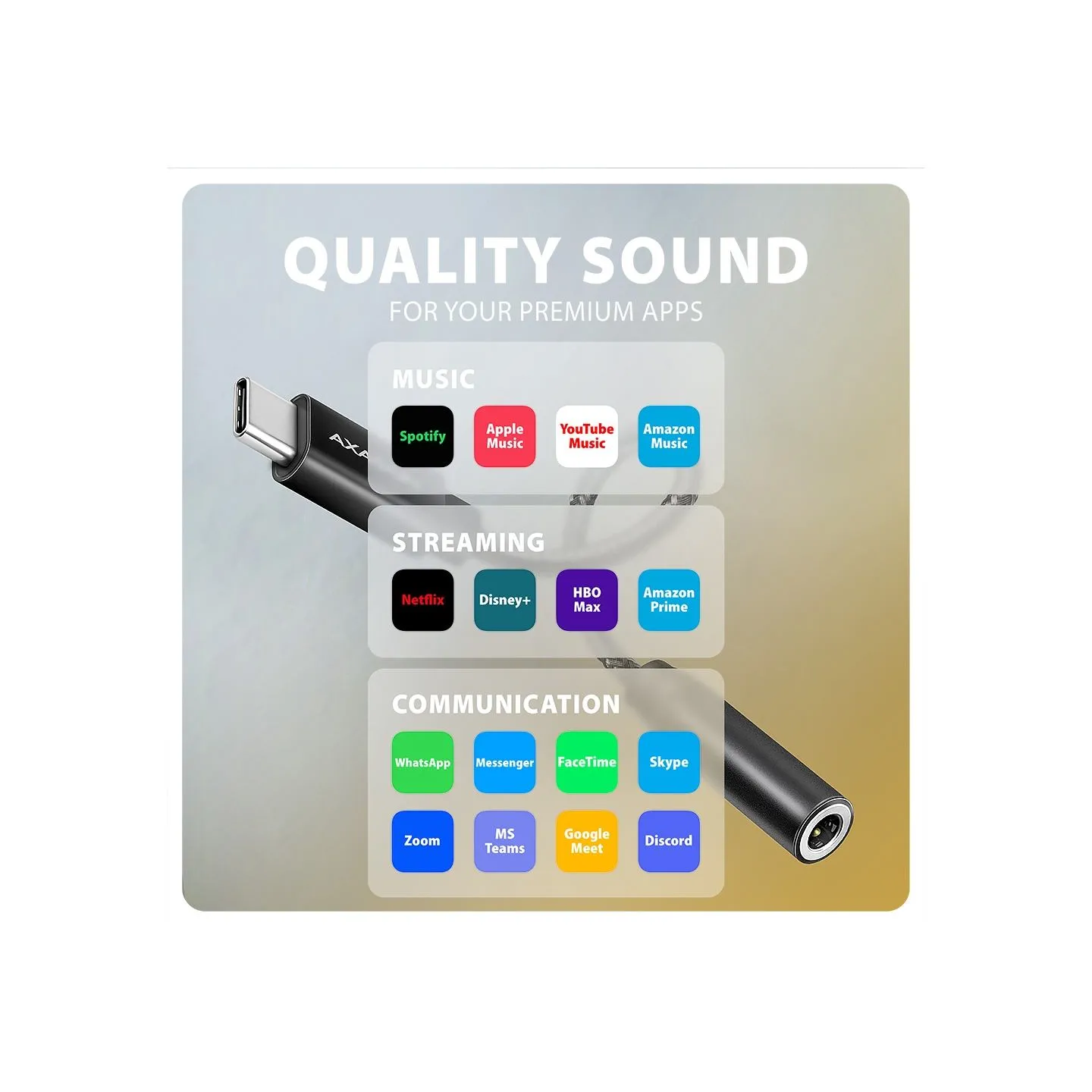 Axagon ADA-HC USB-C - 3.5mm (F) connector, Hi-Res DAC, Audio Adapter 32bit 384kHz