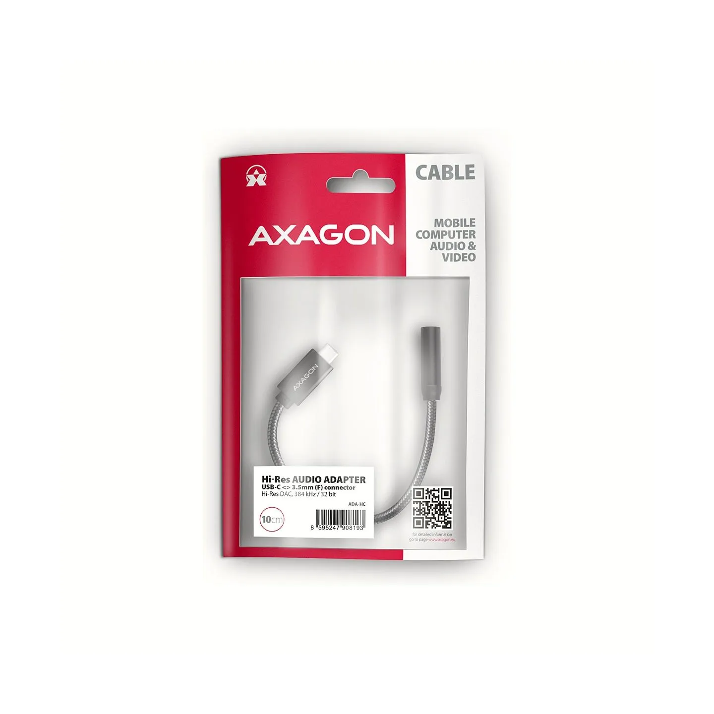 Axagon ADA-HC USB-C - 3.5mm (F) connector, Hi-Res DAC, Audio Adapter 32bit 384kHz
