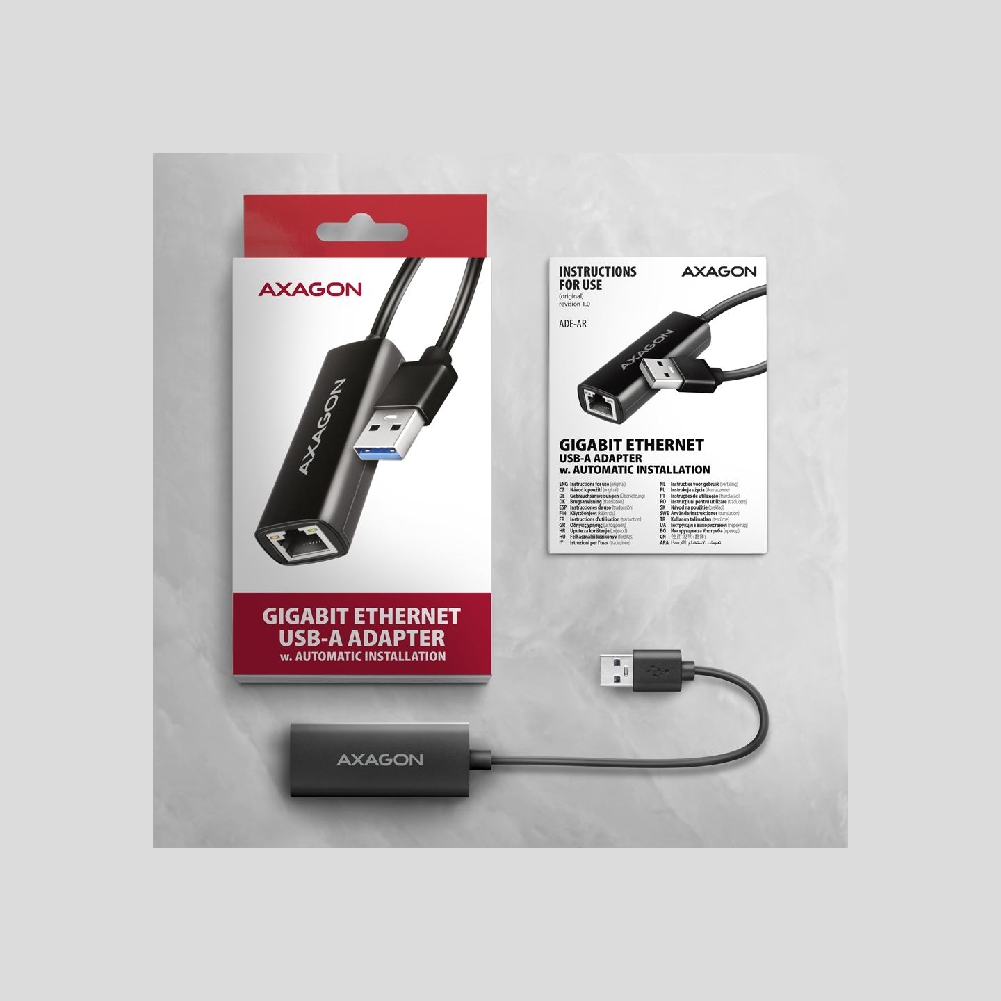 Axagon ADE-AR USB-A 3.2 Gen 1 - Gigabit Ethernet adapter, Realtek 8153, auto inst