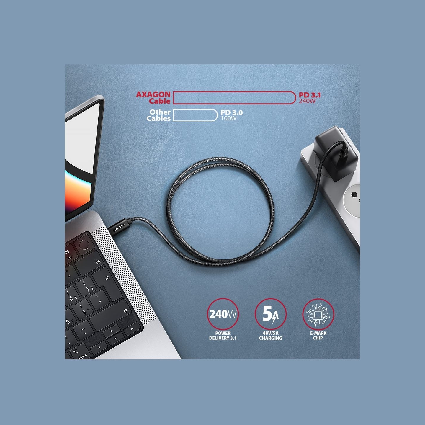 Axagon BUCM4X-CM10AB NewGEN+ cable USB-C <-> USB-C, 1m, USB4 Gen 3×2,