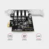 Axagon PCI-Express card with four external USB 3.2 Gen1 ports with dual power. Renesas chipset. Standard & Low profile.