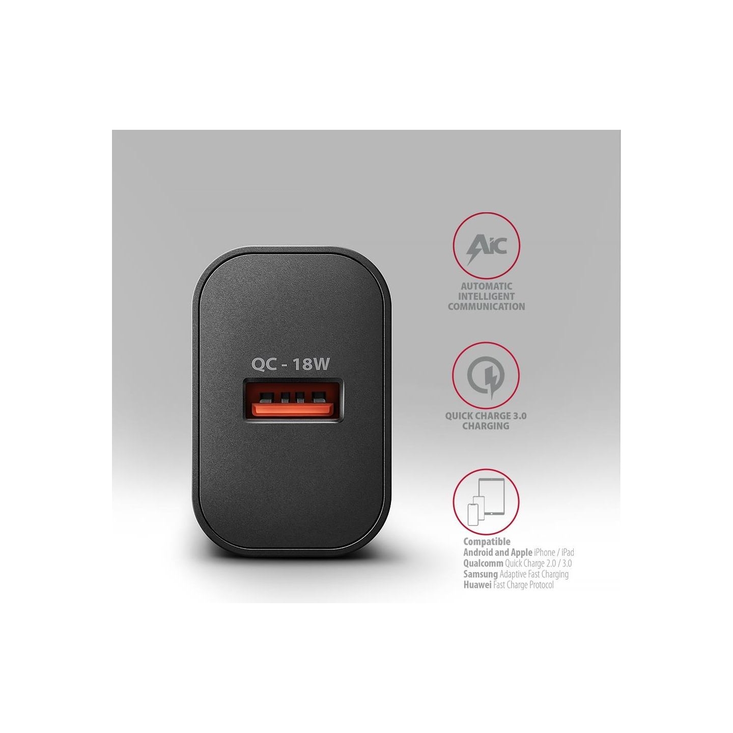 Axagon ACU-QC18 wall charger 1x QC3.0/AFC/FCP/SMART, 18W, black