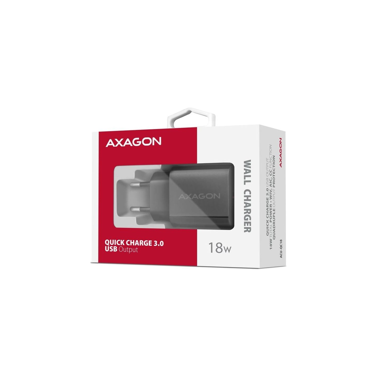 Axagon ACU-QC18 wall charger 1x QC3.0/AFC/FCP/SMART, 18W, black