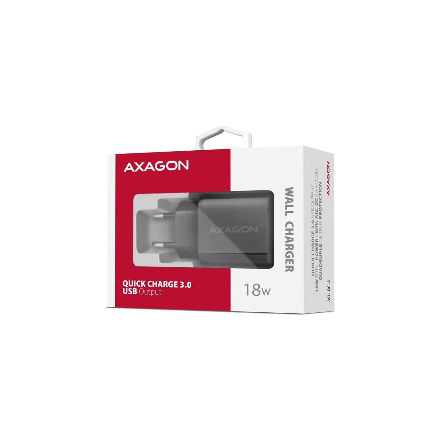 Axagon ACU-QC18 wall charger 1x QC3.0/AFC/FCP/SMART, 18W, black