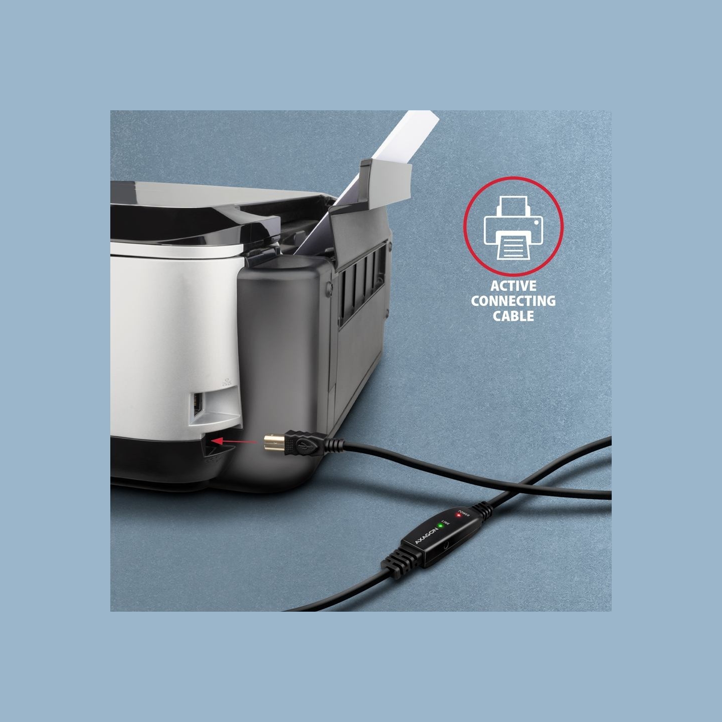 Axagon Aragon ADR-210B Active connection USB 2.0 A-M > B-M cable, 10 m long. Power supply option.