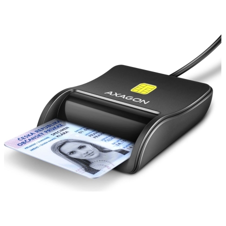 Axagon Compact desktop USB contact Smart / ID card reader with long, USB-A cable.