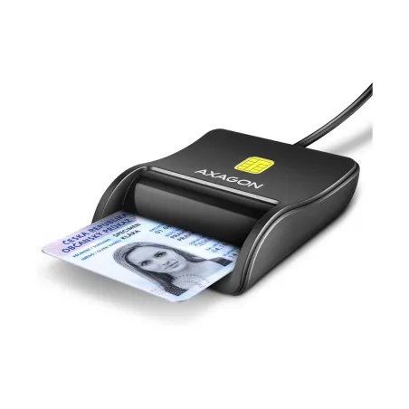 Axagon Compact desktop USB contact Smart / ID card reader with long, USB-A cable.