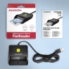 Axagon Compact desktop USB contact Smart / ID card reader with long, USB-A cable.